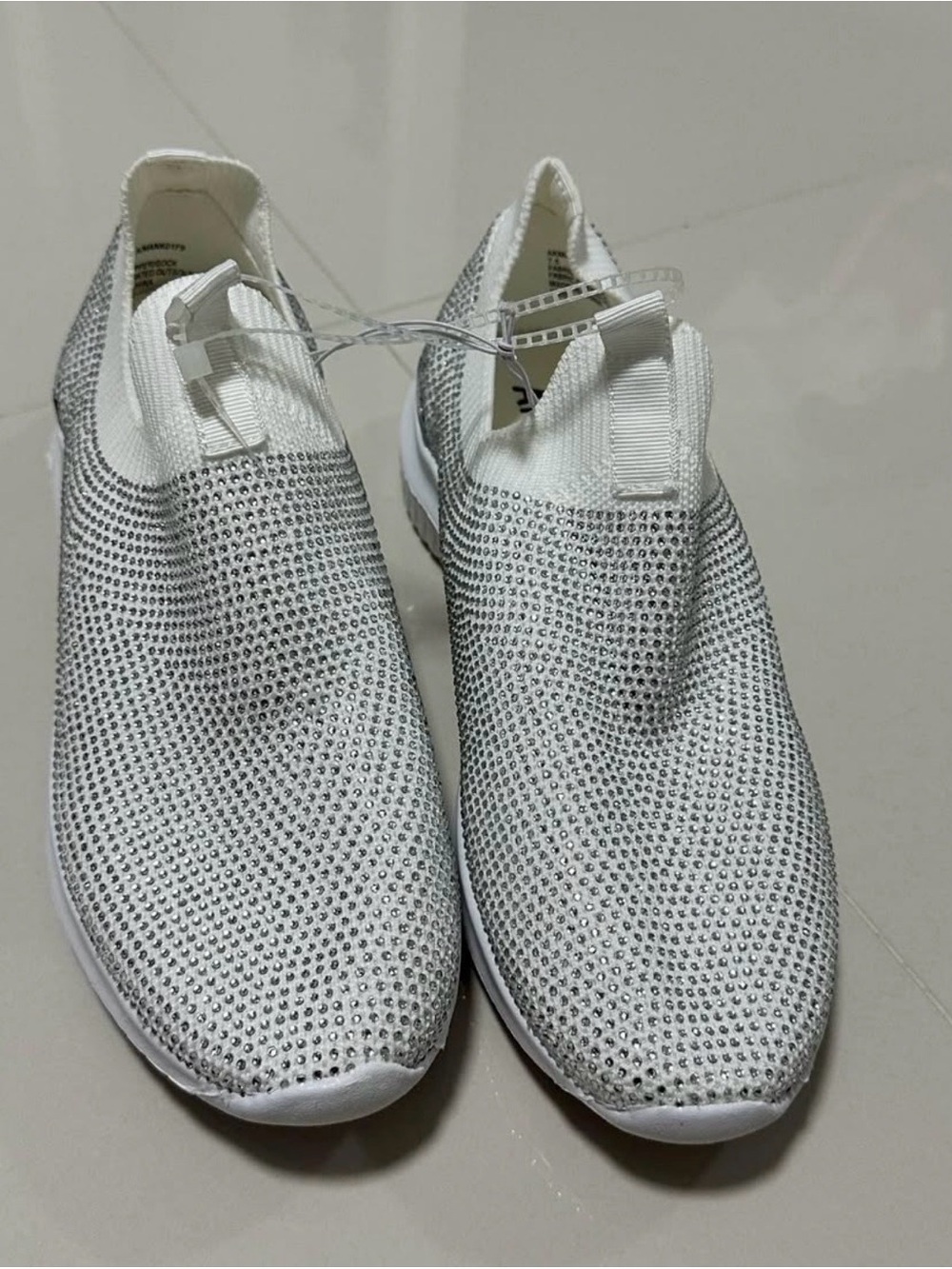 Anne Klein White Silver-Accented Slip-On Sneakers